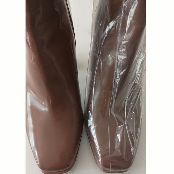 Cognac chunky block heel boots  size 10 square toe zip closure J Lo glam regency - Picture 2 of 10